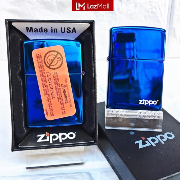 Zippo Chính Hãng Xách Tay Mỹ - Bật Lửa Zippo USA Chính Hãng Zippo Mỹ Trơn Bóng Xanh FullBox - Bật lửa Zippo USA Chrome (Nguyên hộp + Có tem đỏ niêm phong)