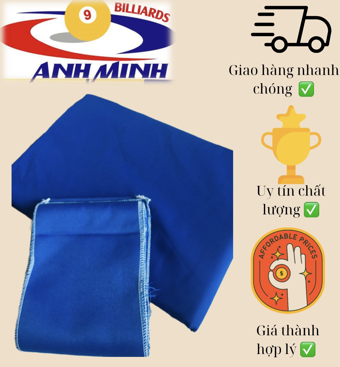 Trọn bộ vải băng và vải mặt bàn bida ba băng giá 520k/bộ