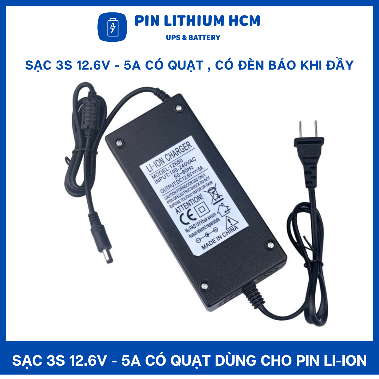 Sạc 3s 12.6v - 5a có quạt dùng cho pin li-ion , có đèn báo khi đầy pin
