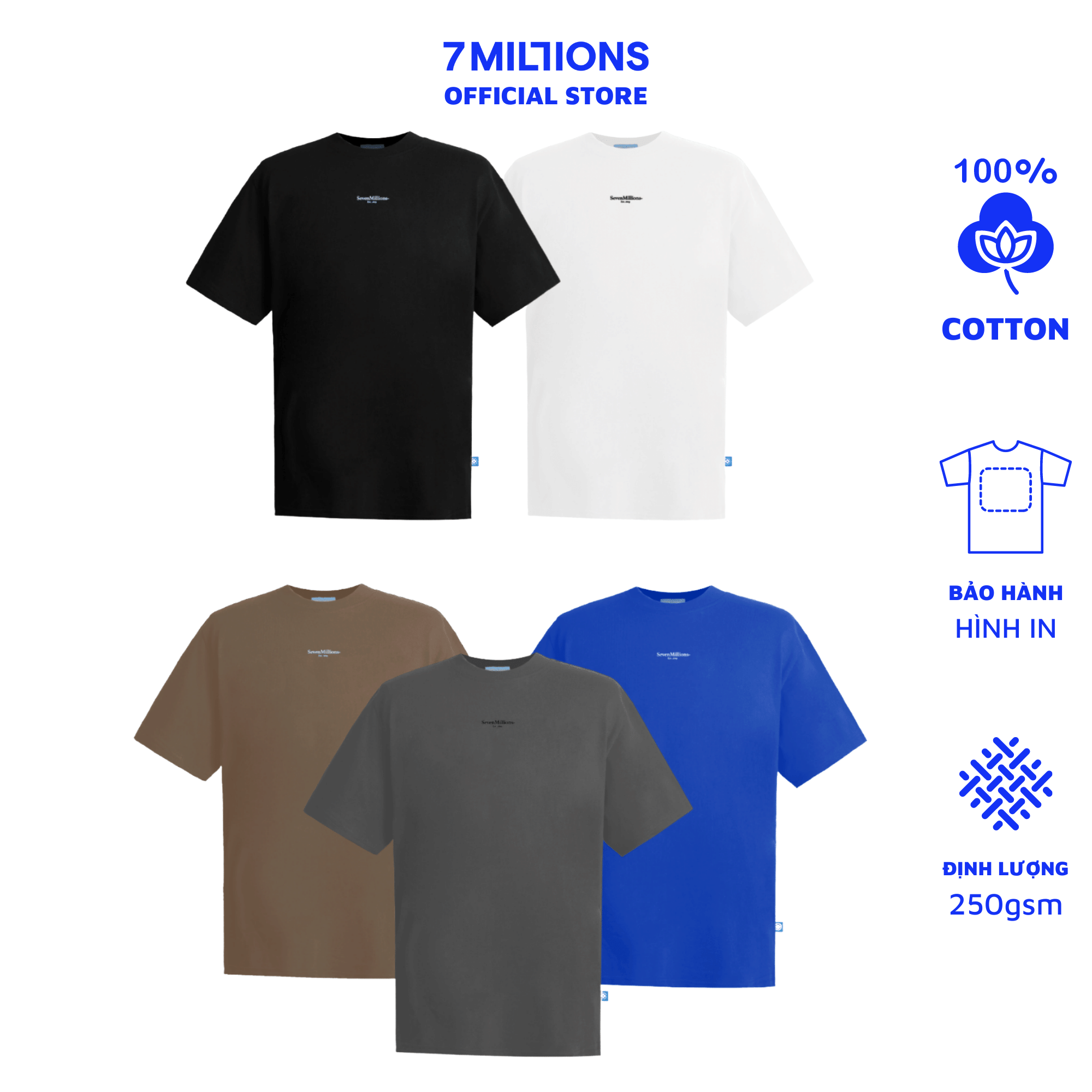 Áo thun unisex cổ tròn 7millions typo sm - 5 màu - 100% cotton 2 chiều - form oversize