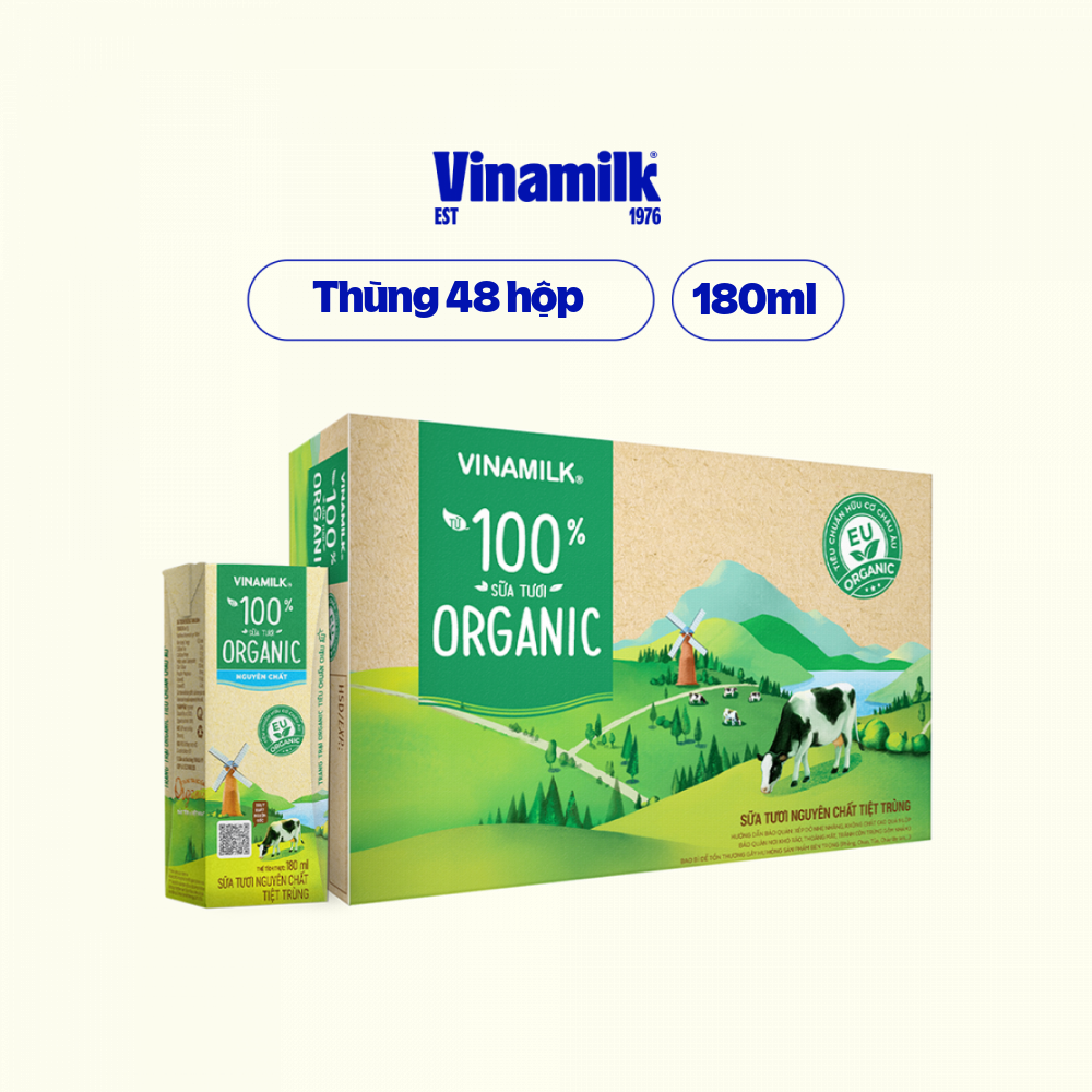 Thùng 48 hộp Sữa Tươi Tiệt Trùng Vinamilk 100 Organic 180ml