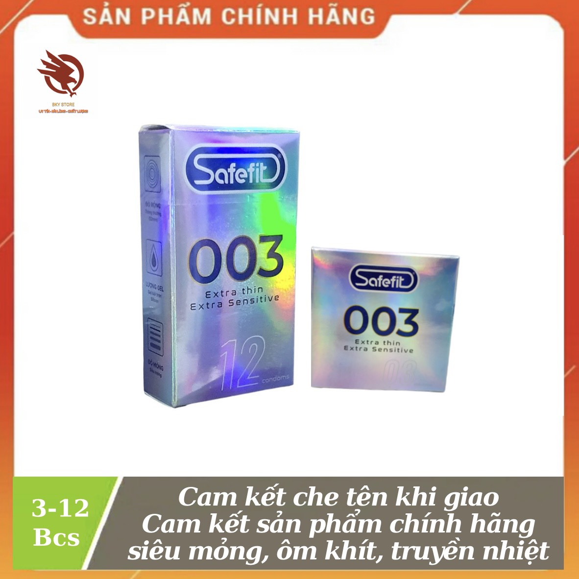 [ CHÍNH HÃNG ] - Bao cao su Safefit 003, siêu mỏng, chân thật, eo thắt chống tuột - Hộp 3 - 12 cái