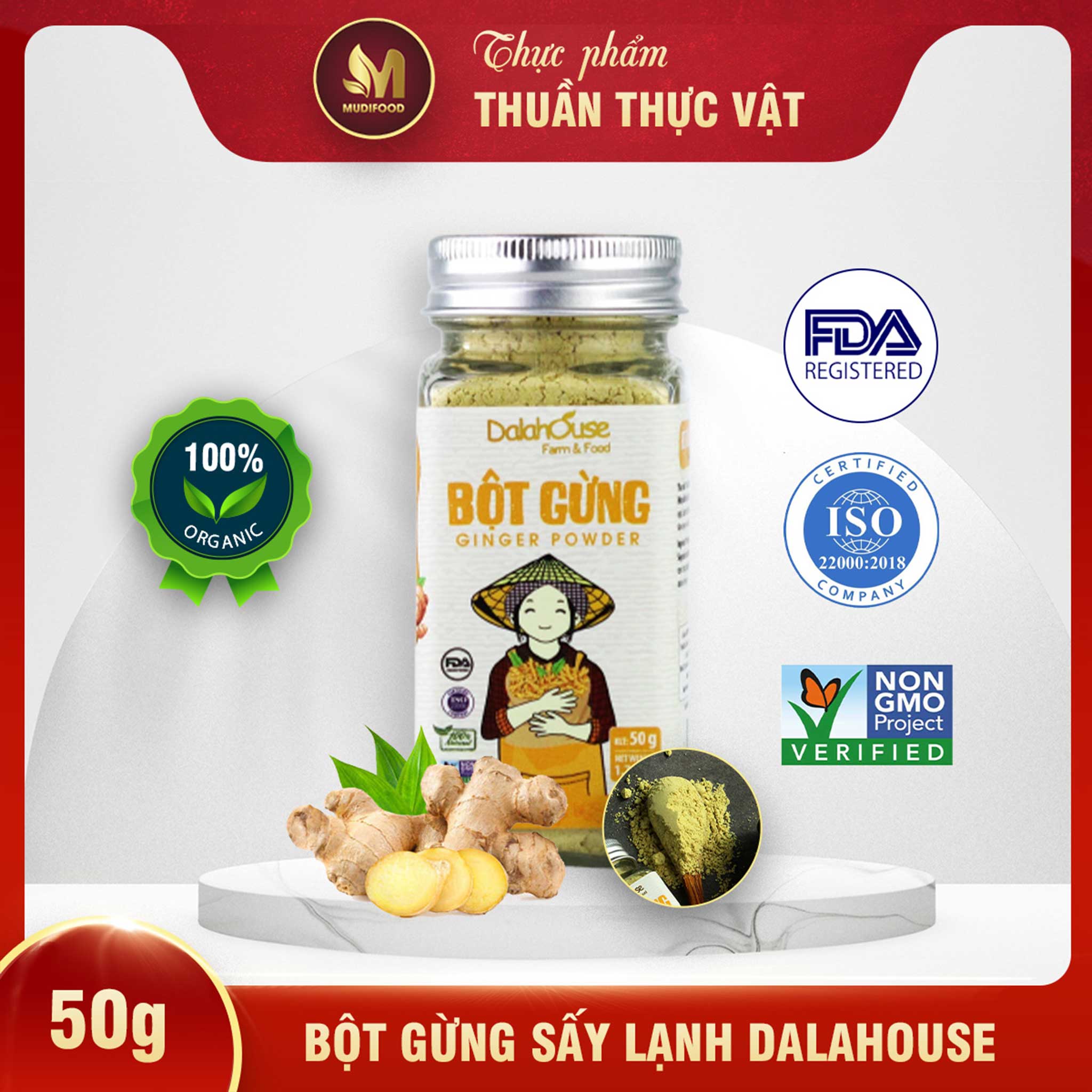 Bột Gừng Hữu Cơ Nguyên Chất Sấy Lạnh Dalahouse