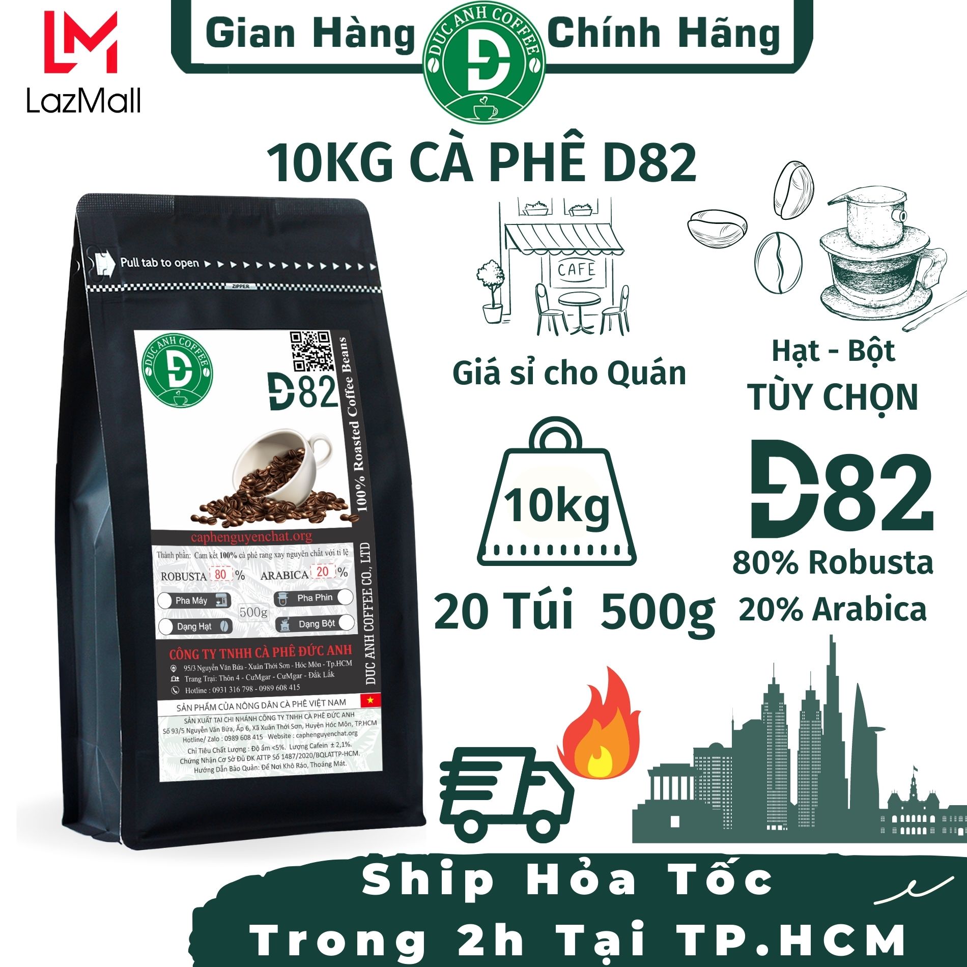 10kg cà phê rang mộc d82 giá cho quán chuyên dùng pha máy tùy chọn pha phin, pha máy thành phần 80% robusta + 20% arabica - đậm vị, mạnh, thơm, cafein cao, cafe đức anh - cà phê đặc sản đắc lắc