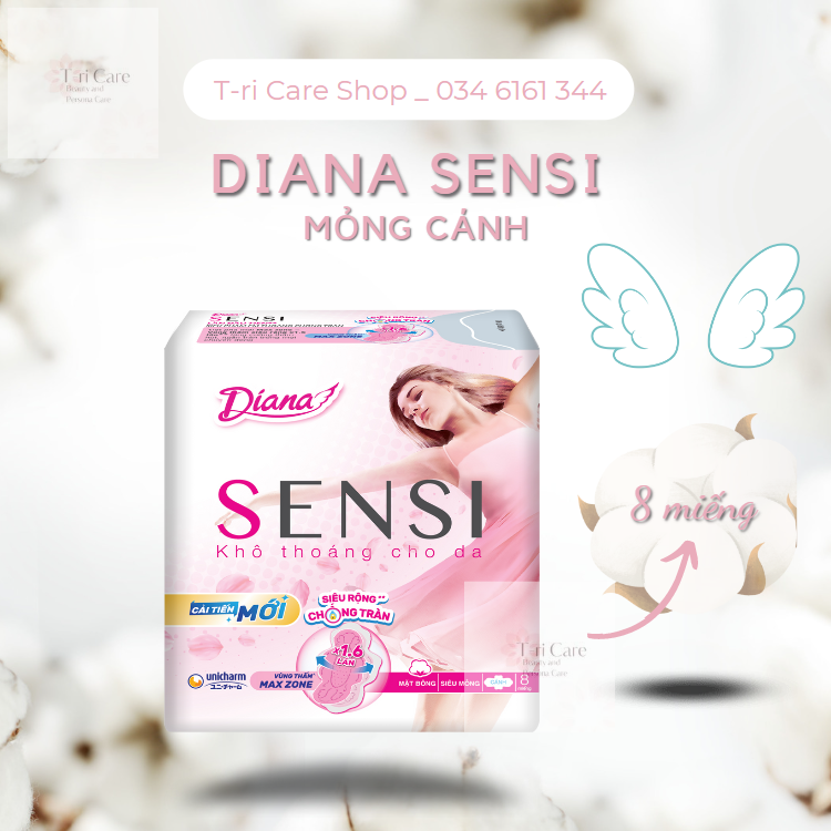 Có hàng KM. Băng vệ sinh Diana SENSI Siêu Mỏng cánh 8 miếng.