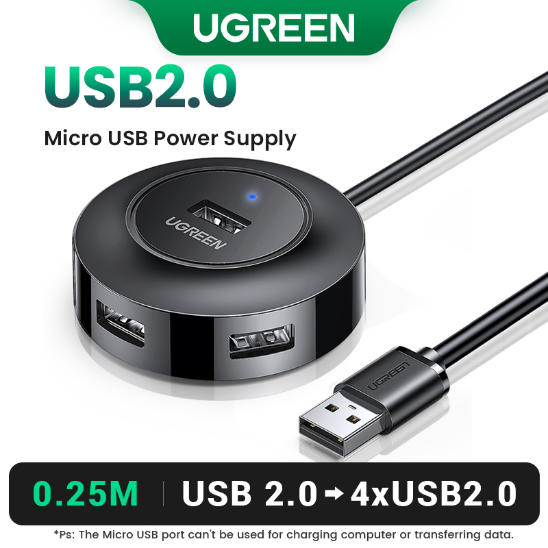 UGREEN USB 2.0 HUB 4 Ports Mini Size USB 2.0 Splitter Switch with Micro USB Charging Port for Computer Laptop Accessories for a5s