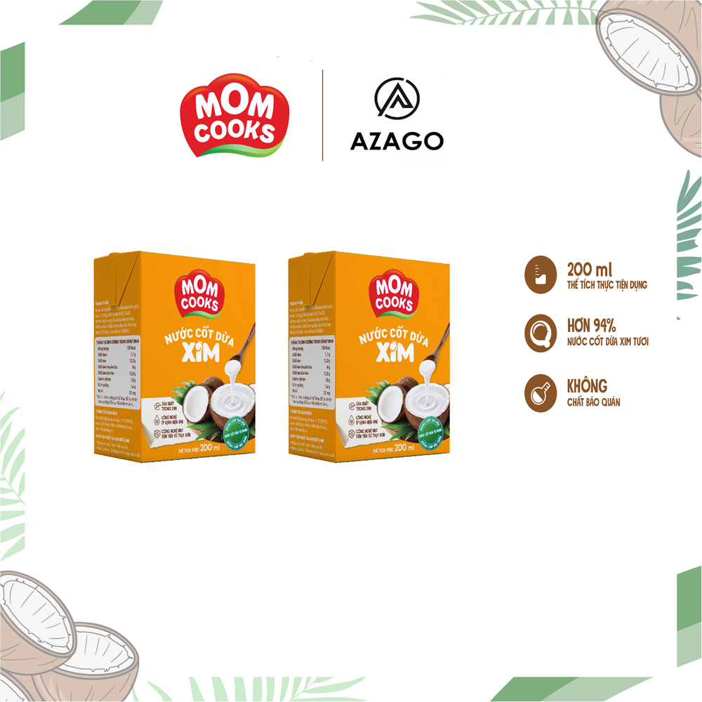 Combo 2 hộp nước cốt dừa nguyên chất 100% hộp 200ml thương hiệu mom cooks - azago