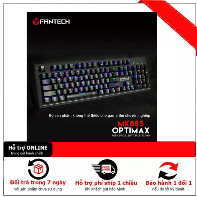 Bàn phím cơ gaming full-sized có dây fantech mk885 optimax outemu optical blue switch led rgb full - hang chính hãng