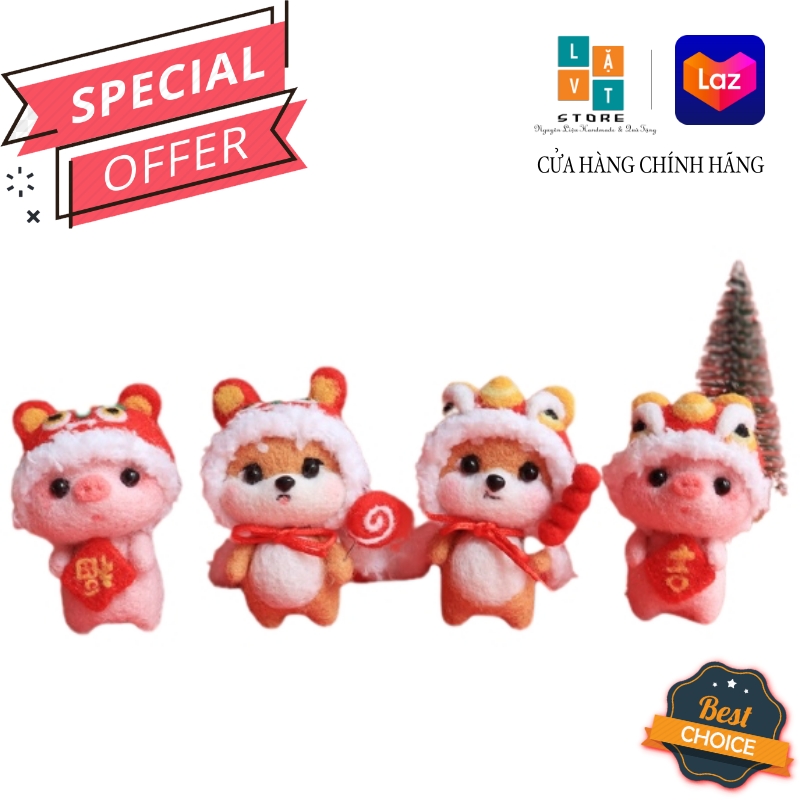 [HCM]Bộ len chọc Shiba và Heo lễ hội năm mới - Needle felting Shina có video hướng dễ làm cho người bắt đầu