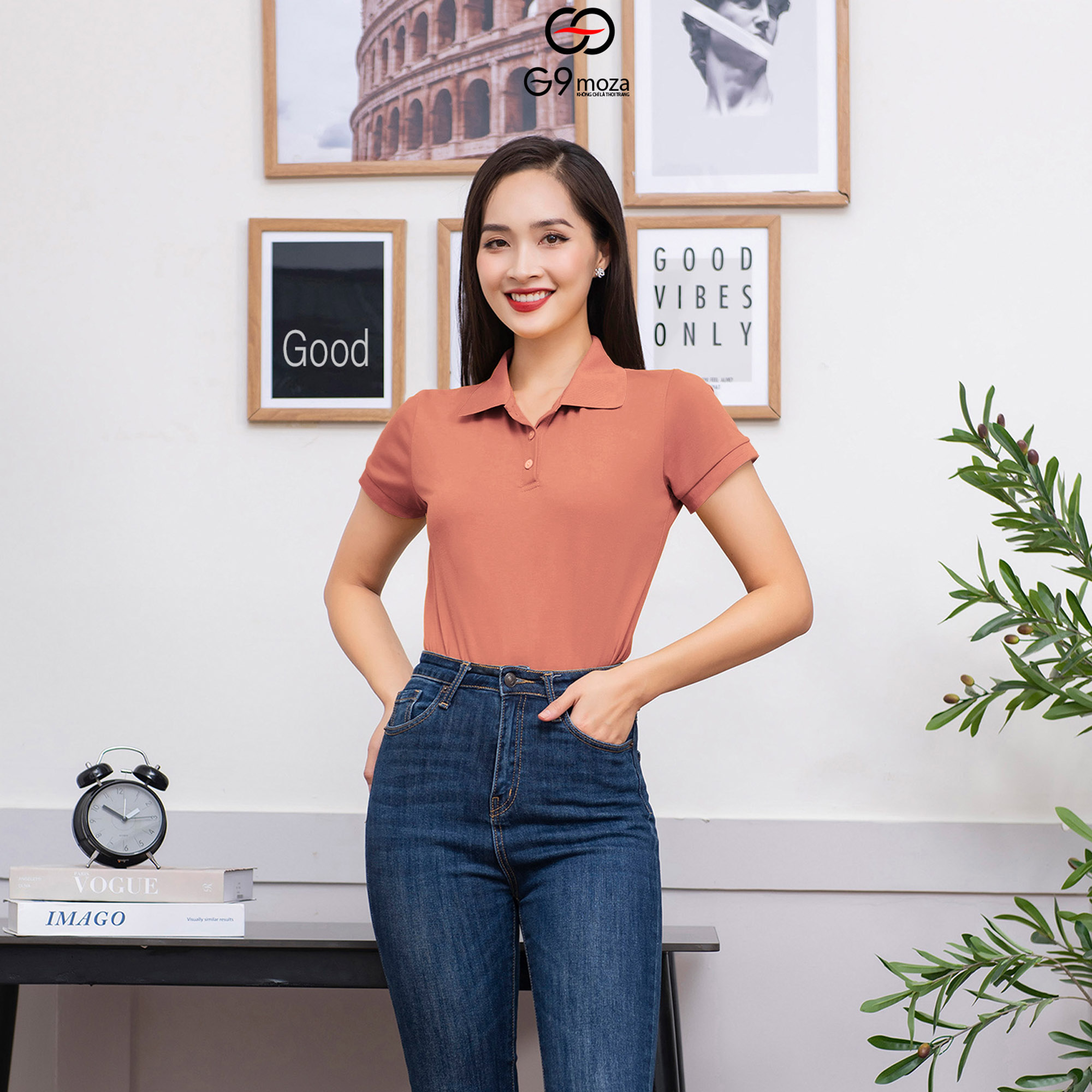 Áo polo trơn nữ tay cộc G9moza basic thoáng mát, mềm mại chất cottong