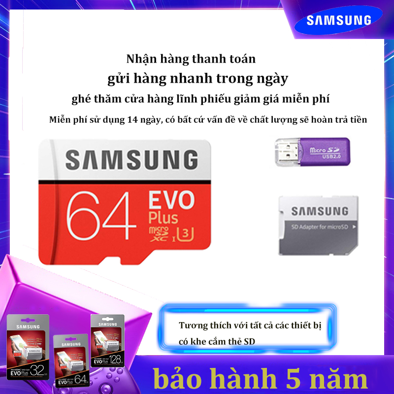 ♥COD100 % Chính Hãng Thanh Toán Khi Nhận Hàng/Quà Tặng/Thẻ Nhớ Tốc Độ Cao SamsungThẻ TF Micro Sd Class10 32GB 64GB 128GB Bảo hành 5 năm,