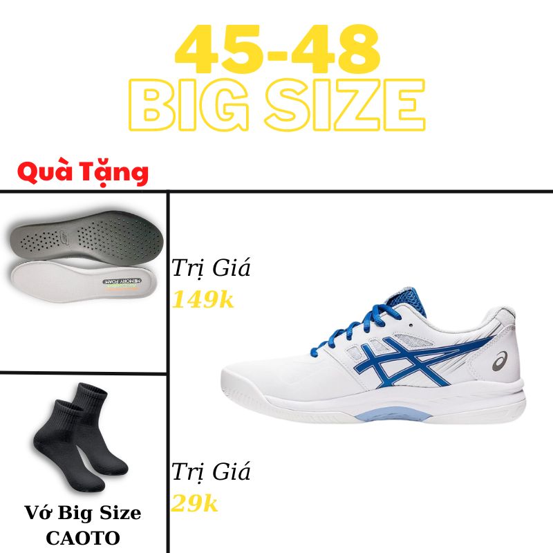Giày Tennis Asics Gel-Game 8[CHÍNH HÃNG] Da Mềm Màu Trắng Big Size - Giày Tennis Big Size Nam 45 46 47 48