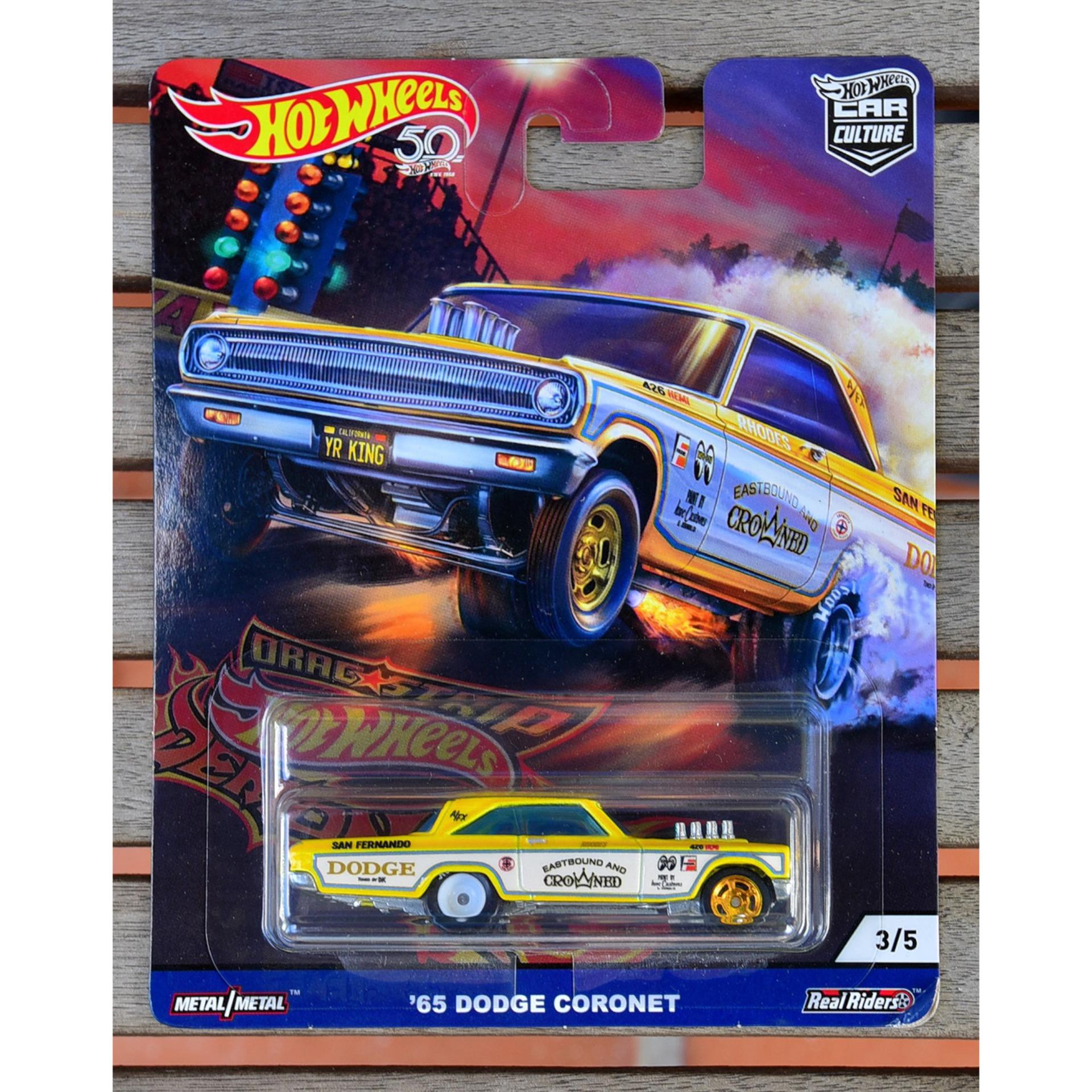 Ô tô mô hình tỉ lệ 1:64 hot wheels bánh cao su drag strip demons '65 dodge coronet 3/5