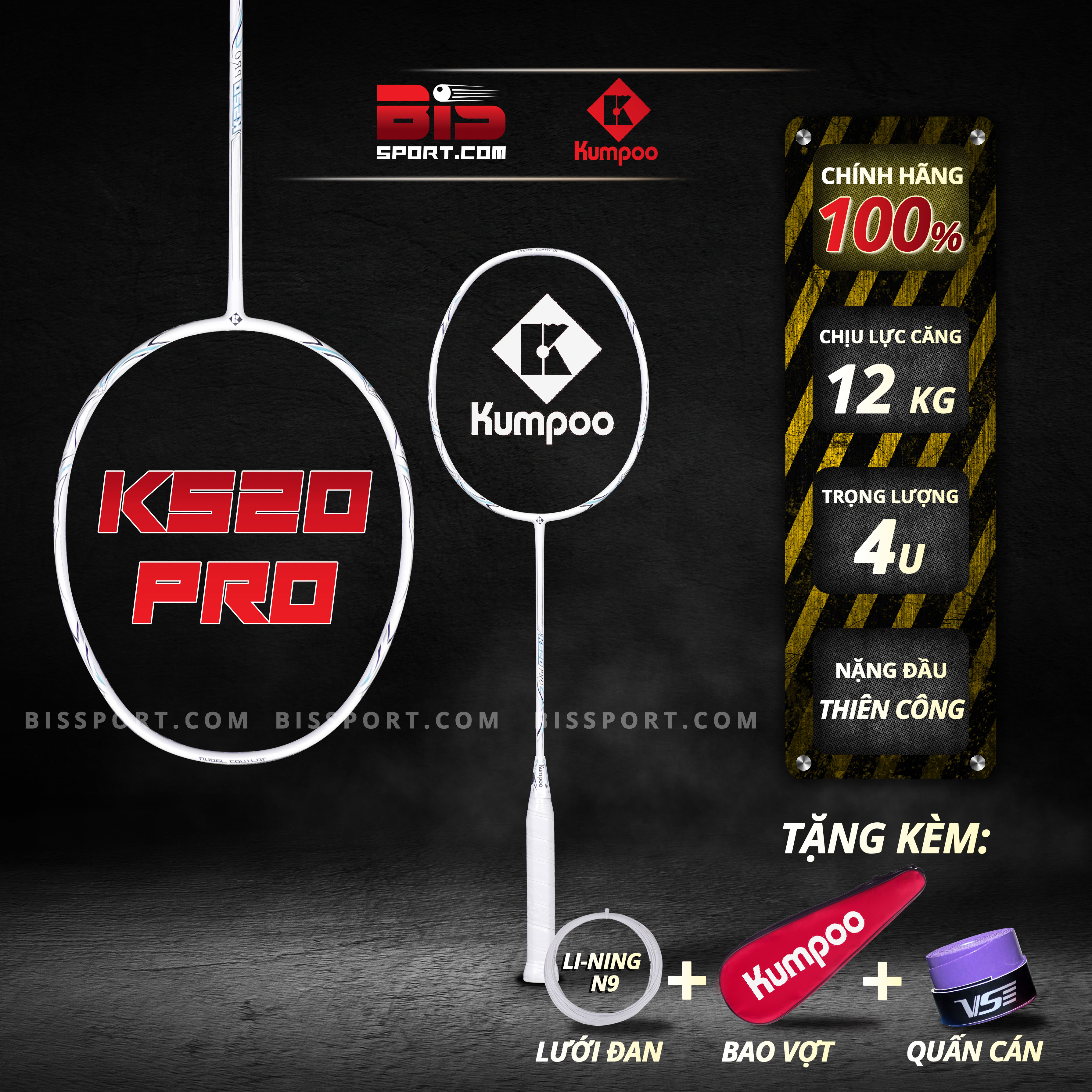 Vợt cầu lông kumpoo power control k520 pro trắng chính hãng