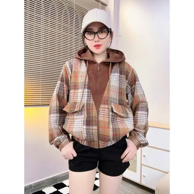  Áo khoác nhung da lộn 2 lớp form lửng tay phồng hàng quảng châu phối sọc đẹp cổ trụ - TP89 
