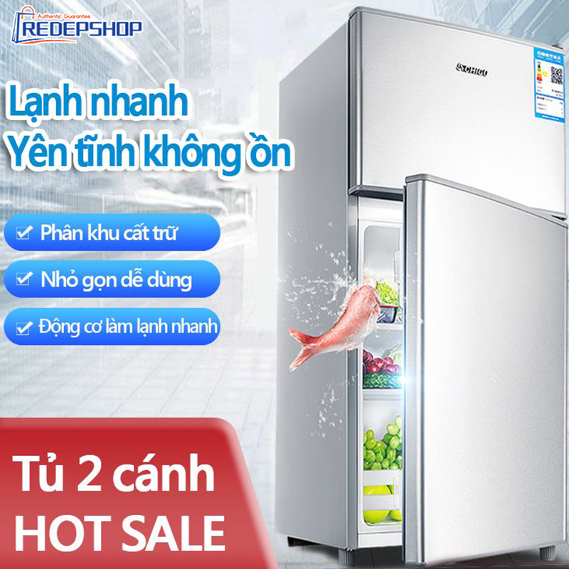 Tủ lạnh 2 ngăn 118 lít thương hiệu VBELL làm lạnh nhanh ngăn đá và ngăn lạnh giữ đồ luôn tươi mới