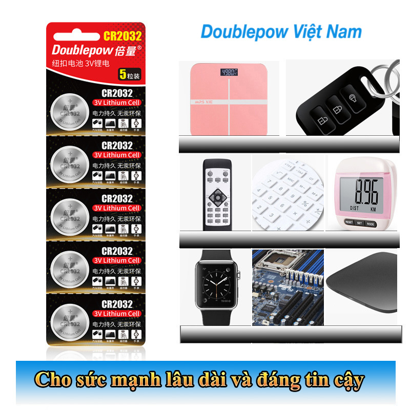 Pin nút CR 2032 3V 220mAh dung lượng cao Doublepow - Pin đồng hồ kỹ thuật số, chìa khóa xe, bút laser, thiết bị thể dục và các thiết bị y tế