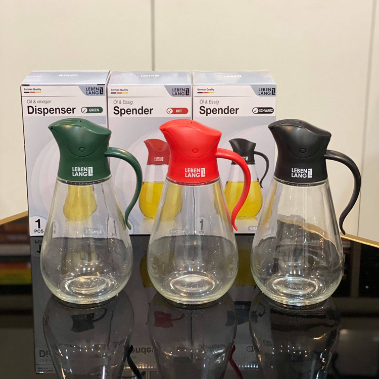 Bình đựng dầu Thủy tinh nắp mở tự động 550ml Lebenlang của Đức tiêu chuẩn xuất sang Châu Âu