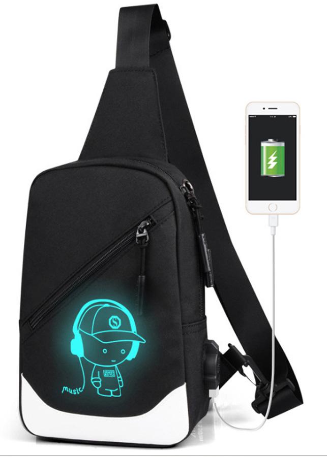 Túi đeo chéo dạ quang phát sáng hình Mắt + Tặng Cáp Sạc USB