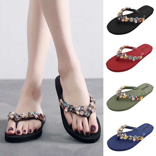 Dép tông dép kẹp nữ đính đá pha lê cao cấp 2cm đế chống trơn