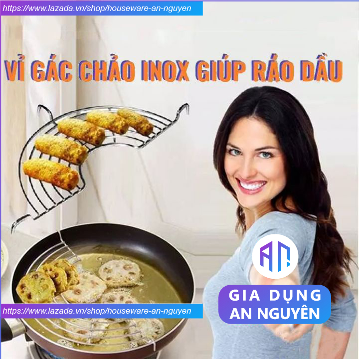 Vỉ gác chảo chiên ráo dầu rán dầu mỡ loại dày bằng inox cỡ 24-26-28-30cm
