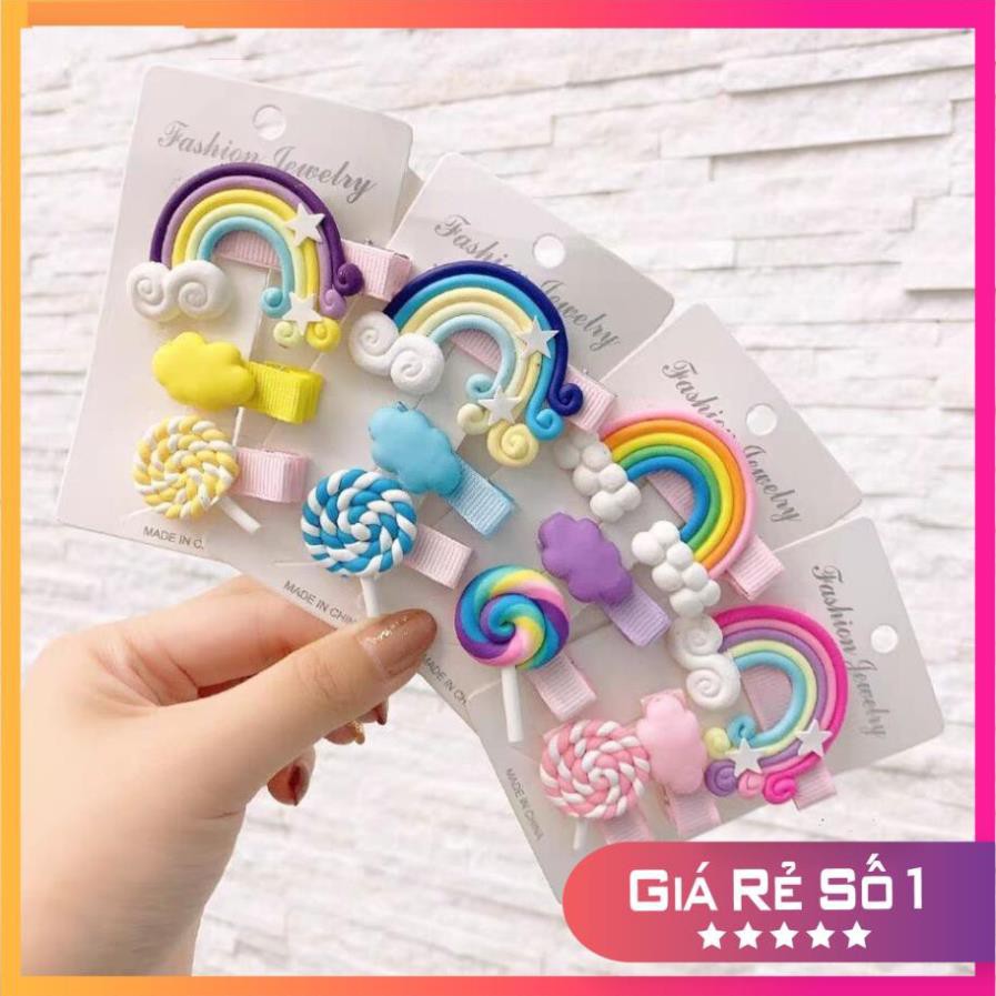 Set 3 kẹp tóc cho bé gái  xinh xắn dễ thương phong cách Hàn Quốc - Cặp tóc cầu vồng HOT