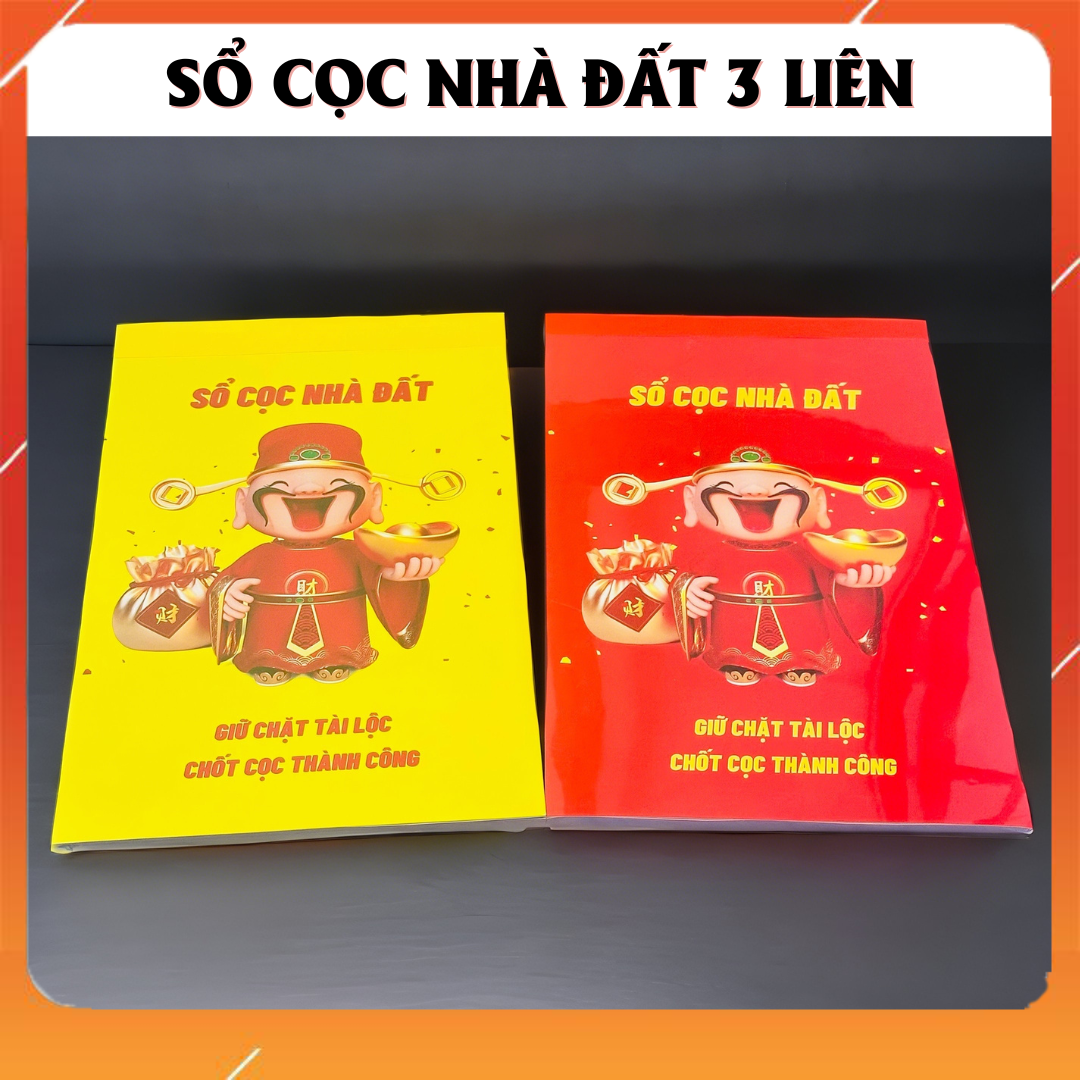 Sổ cọc nhà đất 3 liên thần tài may mắn, Hợp đồng đặt cọc mẫu mới 2025, bìa bọc gương, giấy dày, không lem nhoè, viết 1 bản thành 3 bản, tặng kèm tấm kê viết cọc