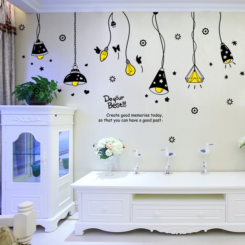 Decal dán tường Dây đèn thả màu đen tranh dán tường trang trí tường dây đèn thả