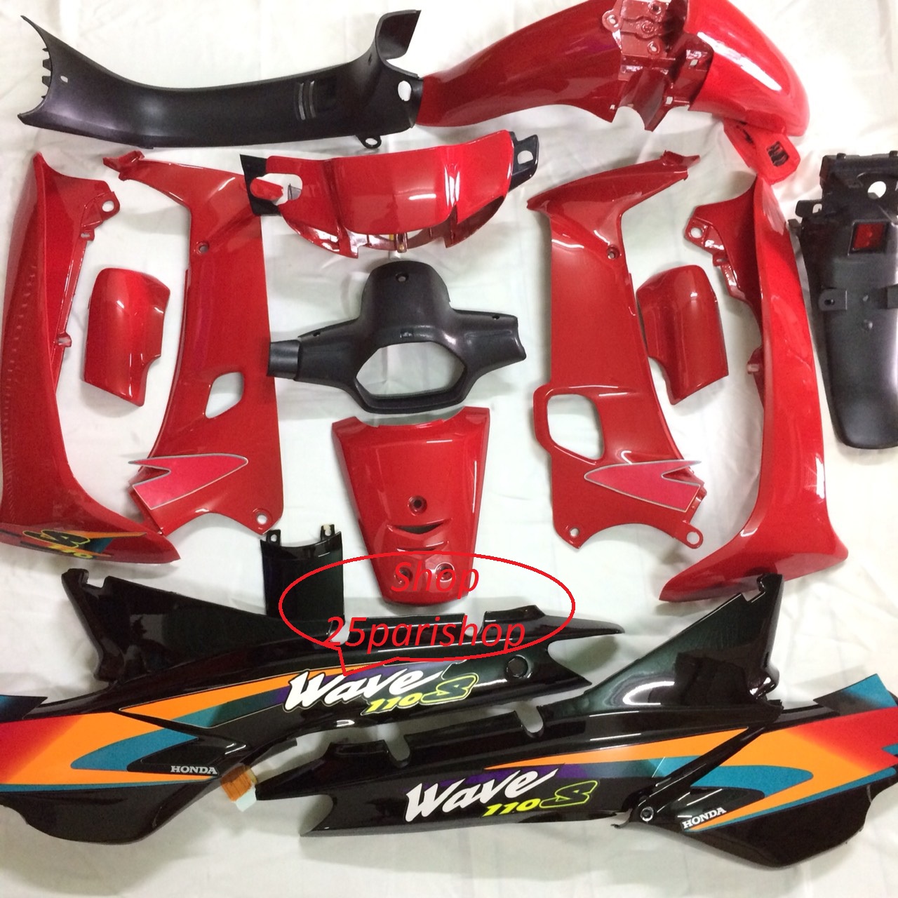 Bộ vỏ nhựa  - Dàn áo xe wave alpha 110-Wave thái 1 bóng -  ZX - Wave Đỏ Đen  ,nhựa nguyên sinh  ABS cao cấp LOẠI 1