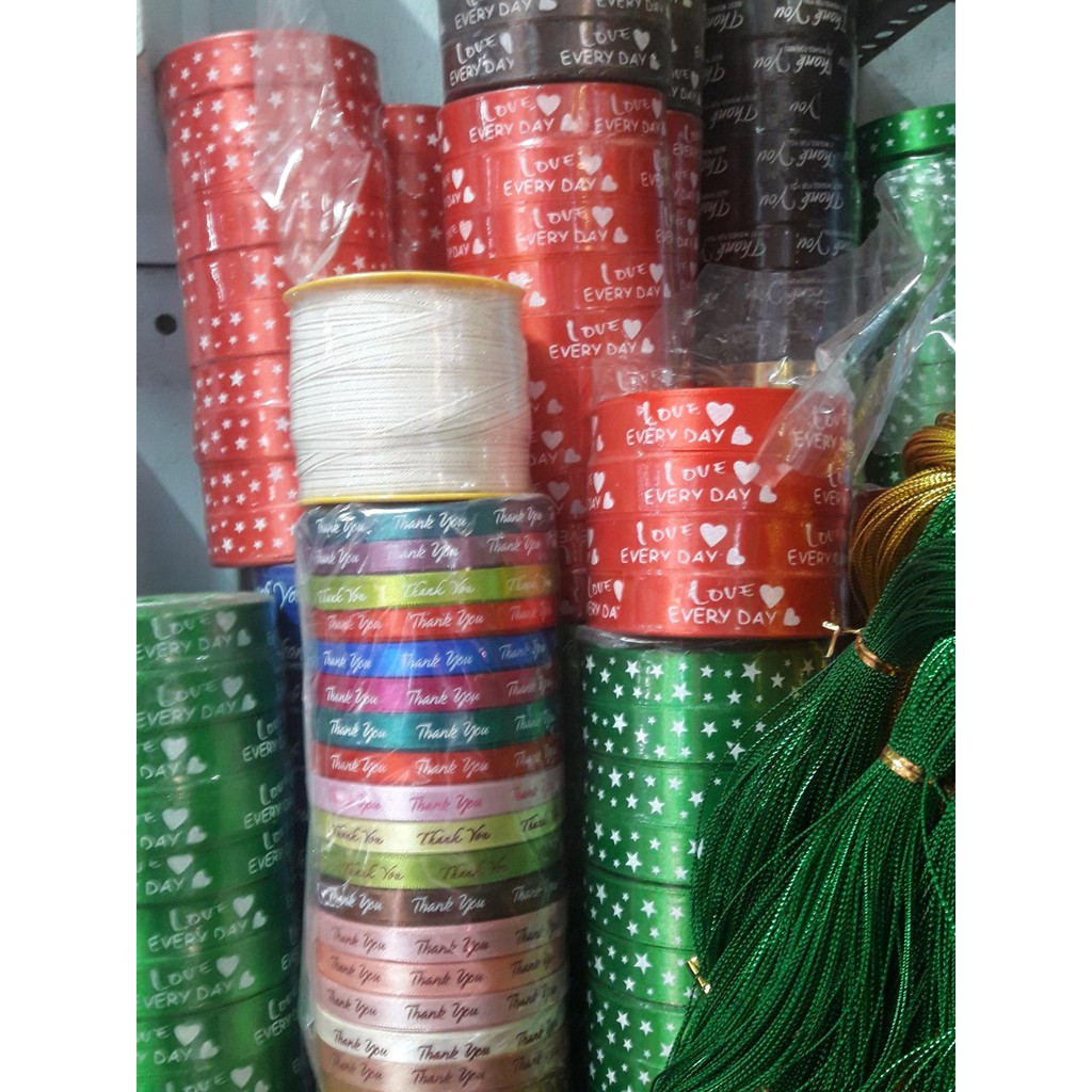 Dây ruy băng lụa in chữ thank you 1cm cuộn 22m