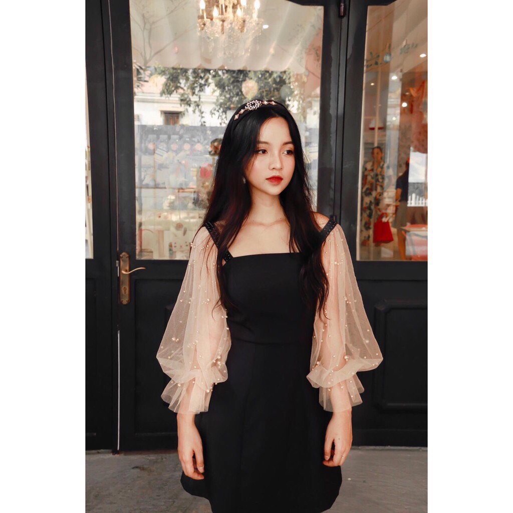 [Mới] Đầm Dự Tiệc Tay Đính Ngọc Chất UMI Dày Dặn Xinh Yêu (size: XS: cao dưới 1m58, dưới 44kg, eo dưới 64cm)