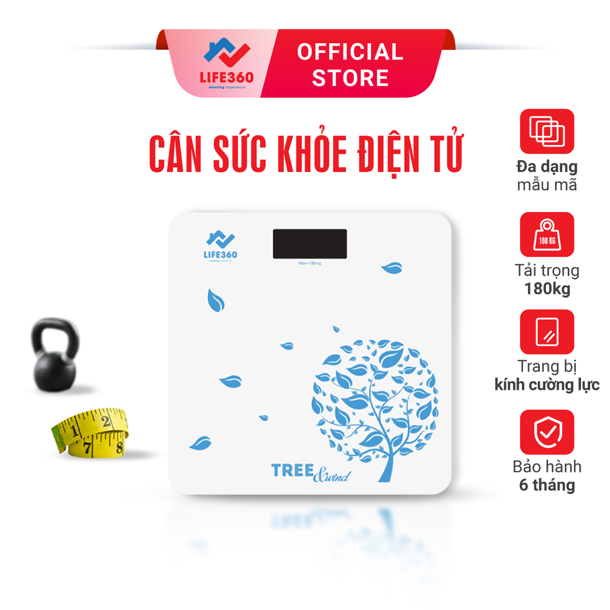 Cân điện tử sức khỏe life360 ar-s17h, cân sức khỏe điện tử thông minh, mặt kính cường lực chịu tải trong lên đến 180kg, bảo hành chính hãng 6 tháng