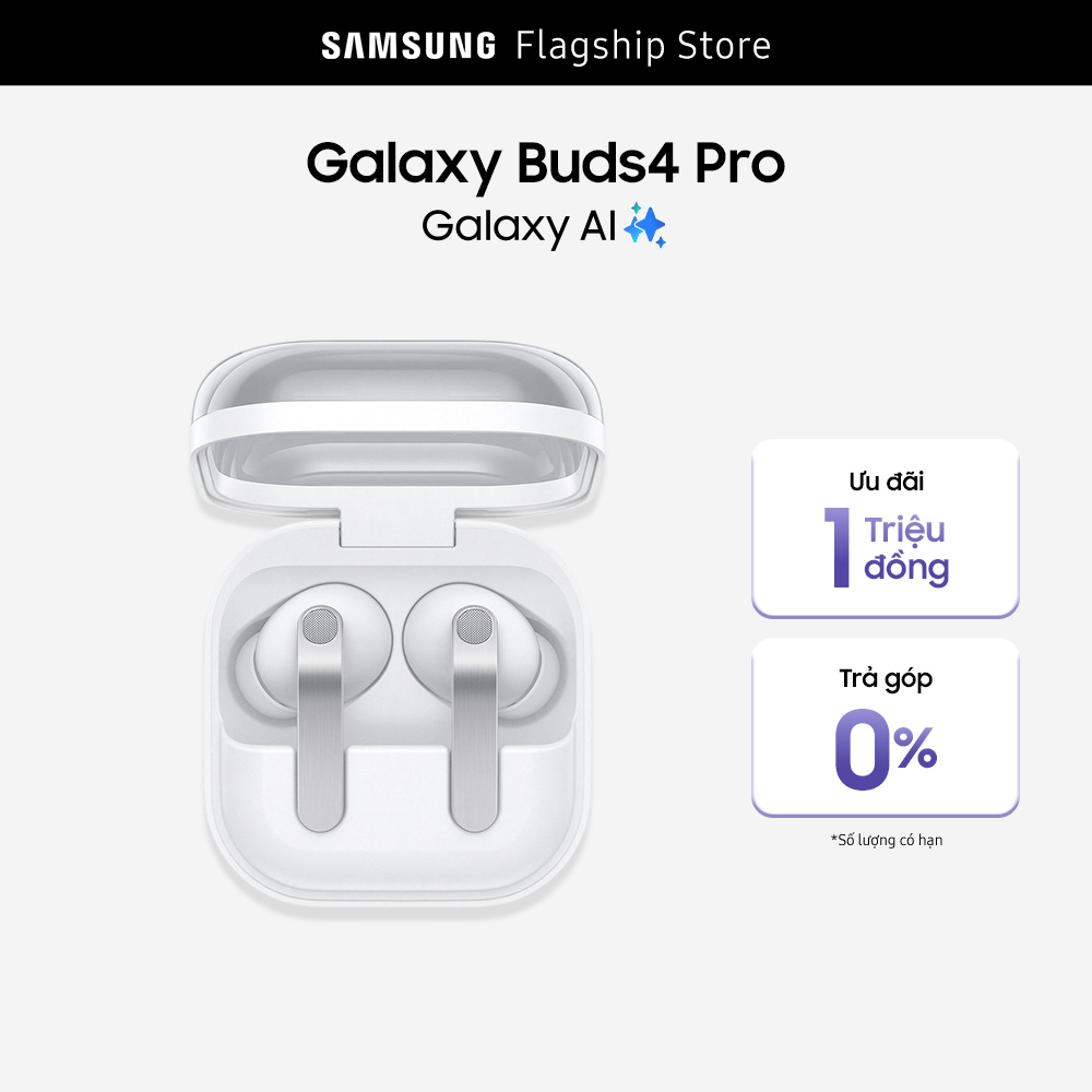 Tai nghe Samsung Galaxy Buds4 Pro, Chất âm Hi-Fi đa tầng, Chống ồn chủ động, Galaxy AI đa tác vụ