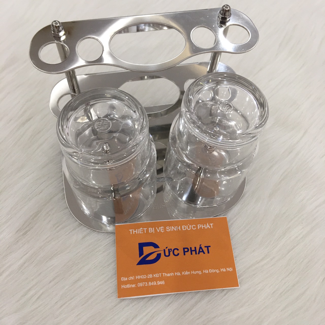 Kệ cốc nhà tắm, giá để cốc đánh răng có chỗ để bàn chải và kem đánh răng, inox 304 không rỉ