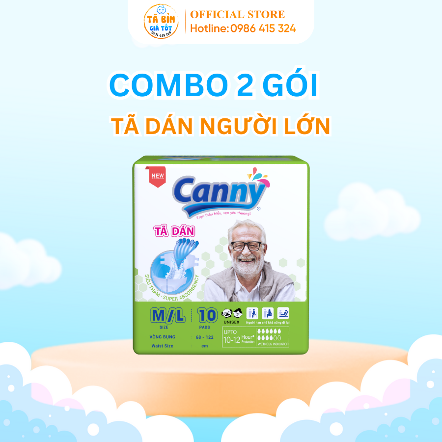 Bộ 2 gói Tã dán Canny siêu thấm dành cho người lớn tuổi size M, M/L, XL 20 miếng