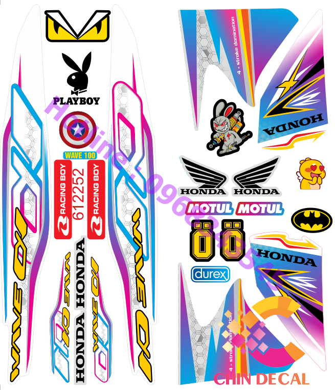 Tem rời WAVE ALPHA 100 & 50cc Mẫu 2021 full xe Trắng Hồng ( Tem 3 lớp chống nước chống bay màu 612252) )