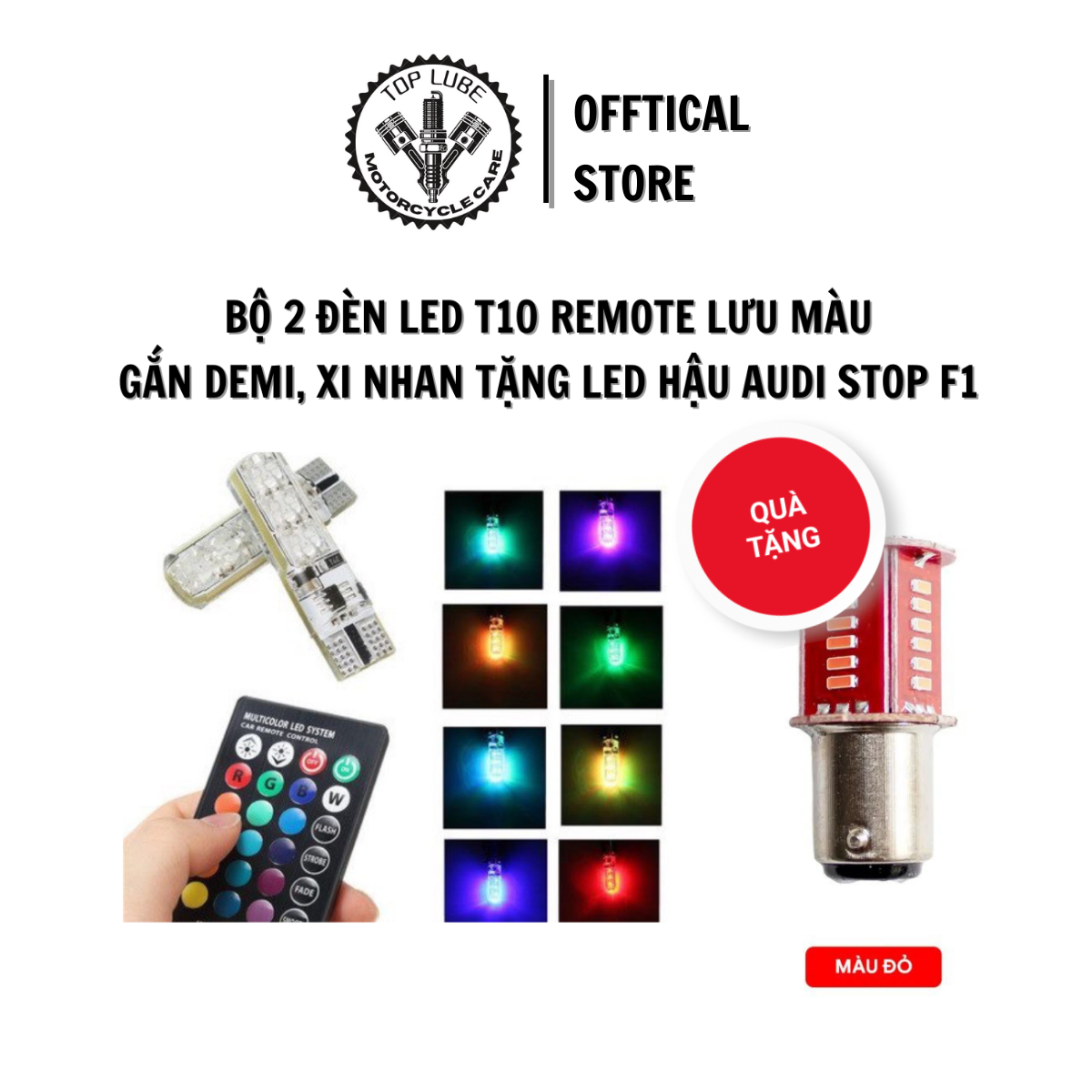 Combo bộ 2 đèn led remote t10 lưu màu gắn demi, xi nhan + led hậu audi + cục chớp