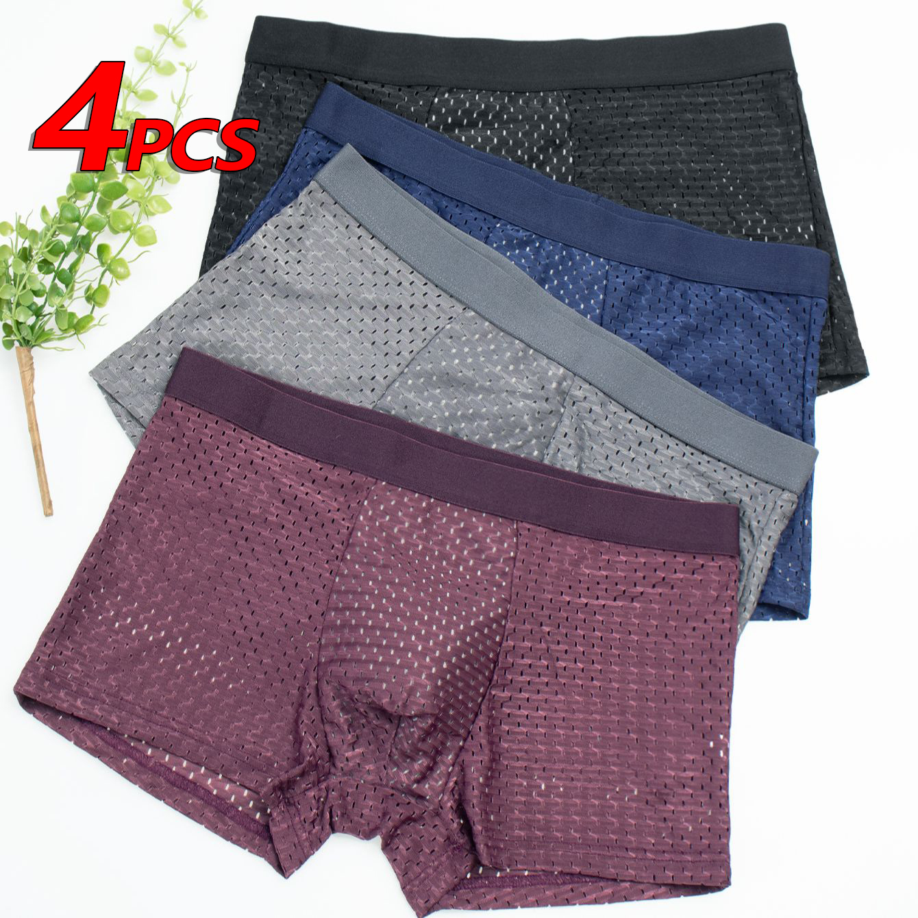 4PCS Quần lót của nam giới khít được nhờ lưới, làm mát và khô và nhanh chóng