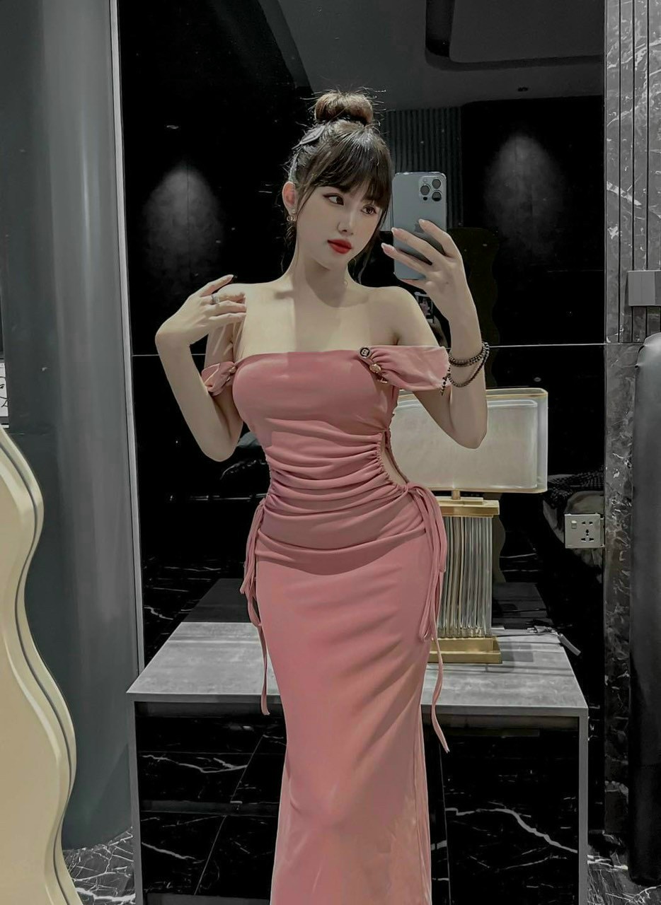 Đầm váy nữ body khoét eo gút dây hai bên siêu xinh
