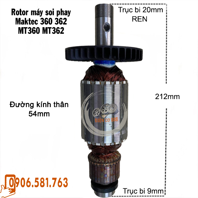 [HCM]Rotor máy soi phay Maktec 360 362 MT360 MT362 (thân 54mm dài 212mm) chính hãng - Tặng chổi than