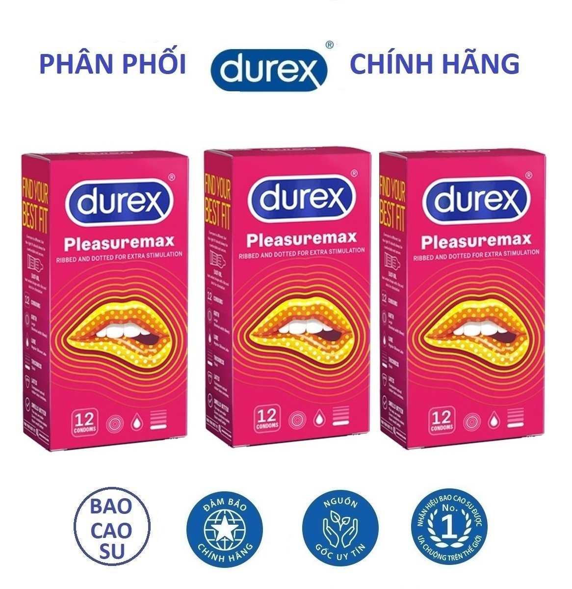 Bộ 3 Hộp Bao cao su Durex Pleasuremax 12 bao / hộp