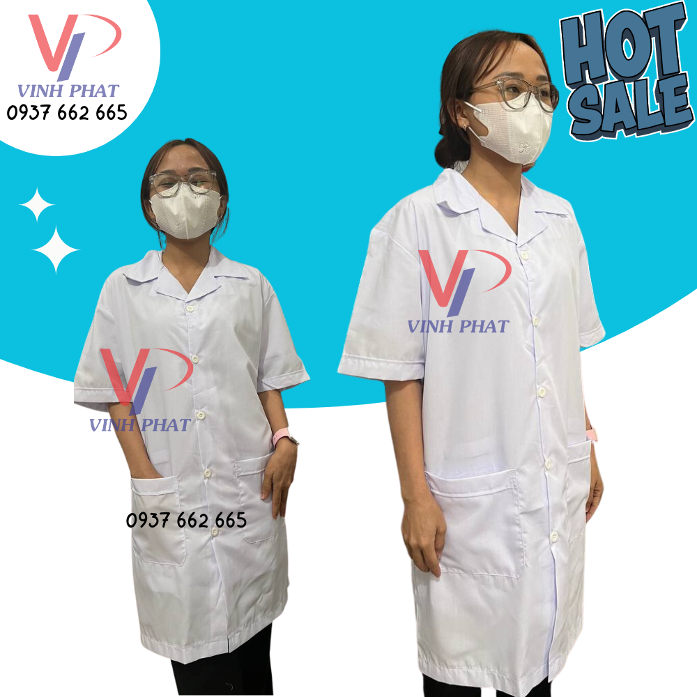 Áo blouse trắng nữ chất kate silk tay ngắn - áo dược sĩ, điều dưỡng, bác sĩ - vĩnh phát