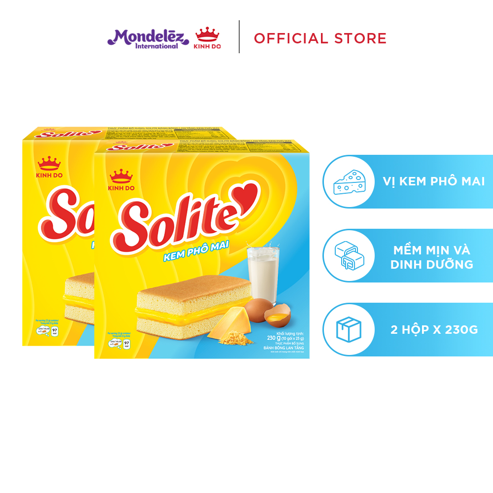 Combo 2 Hộp Bánh Bông Lan Solite Tầng Kem Phô Mai 230g
