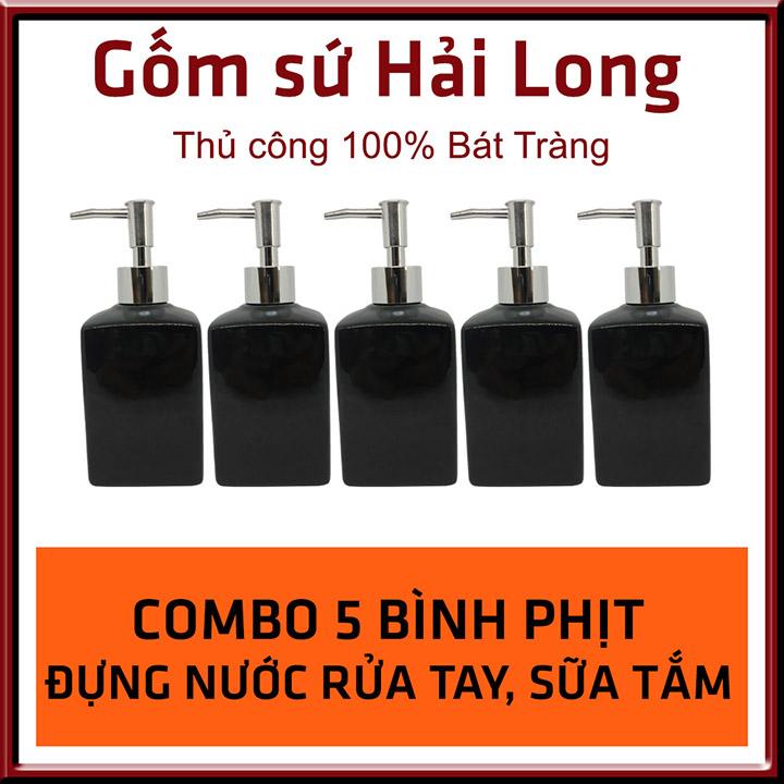 Combo 5 bình đựng sữa tắm dầu gội nước rửa tay bằng gốm sứ Bát Tràng cao cấp cho biệt thự khách sạn hình hộp chữ nhật