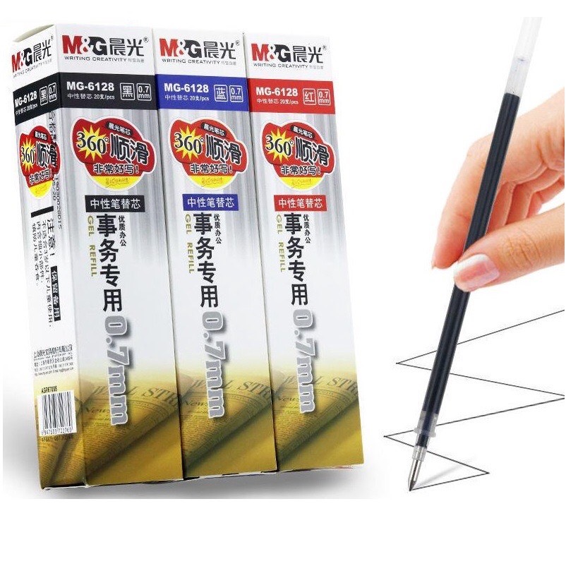 Ruột bút gel 0.7mm, ruột dùng cho bút nước kí - bút viết chữ hán, chính hãng m&g - mg6128