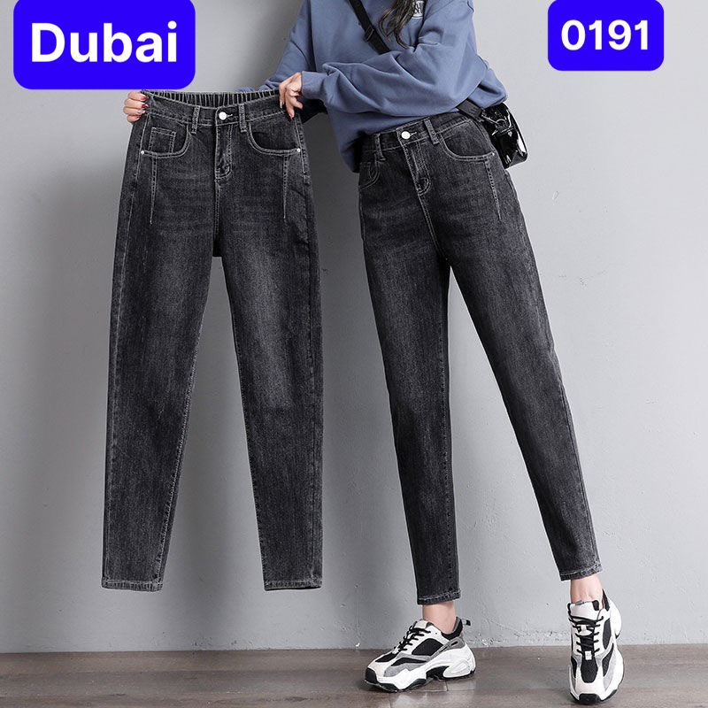 QUẦN BAGGY JEAN NỮ XANH ĐEN LƯNG THUN CẠP CHUN NÂNG MÔNG HÀN QUỐC HOT NHẤT 2023 - DUBAI FASHION