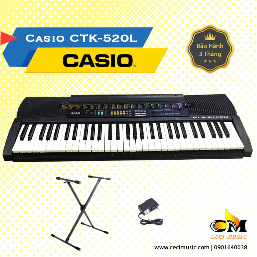 Đàn Organ Casio CTK 520L Like new 90%.Hàng nội địa Nhật Bản. Bảo hành 3 tháng. Tặng kèm chân đàn trị giá 150,000đ