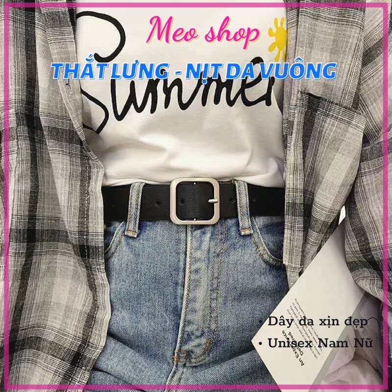 Dây Thắt Lưng Nữ Nam TL001 Unisex mặt vuông Ulzzang 3.2cm- Thắt lưng dây nịt kiểu hàn quốc đi học đi làm da đẹp măt vuông bản to