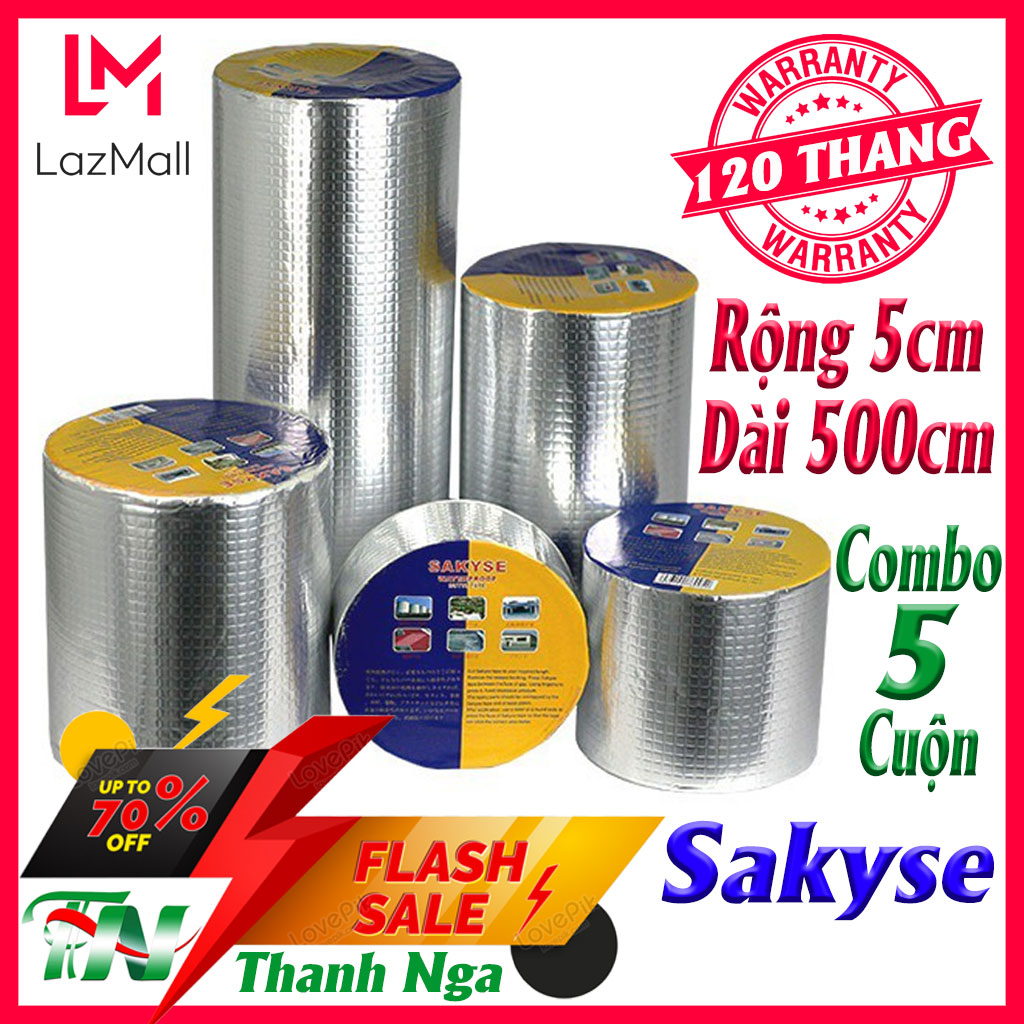 (Combo 5 cuộn) Keo chống thấm nước bê tông loại tốt siêu dính đa năng chính hãng sakyse giá rẻ dán tường bê tông, chống dột mái tôn trần nhà, ống nước, bể nước, xô chậu, phao bơi