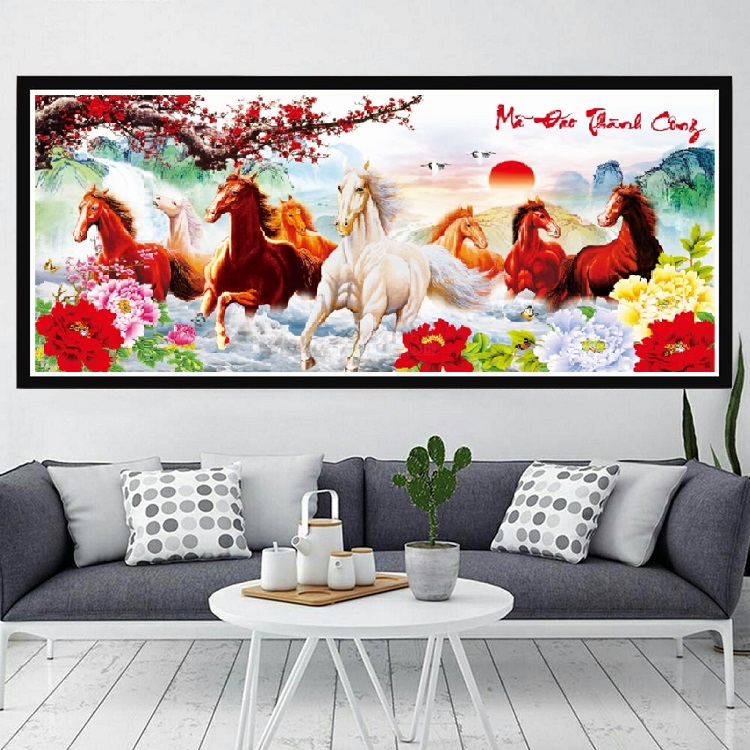 Tranh đính đá Mã đáo thành công khổ lớn 180*85cm (Tranh Chưa Đính)
